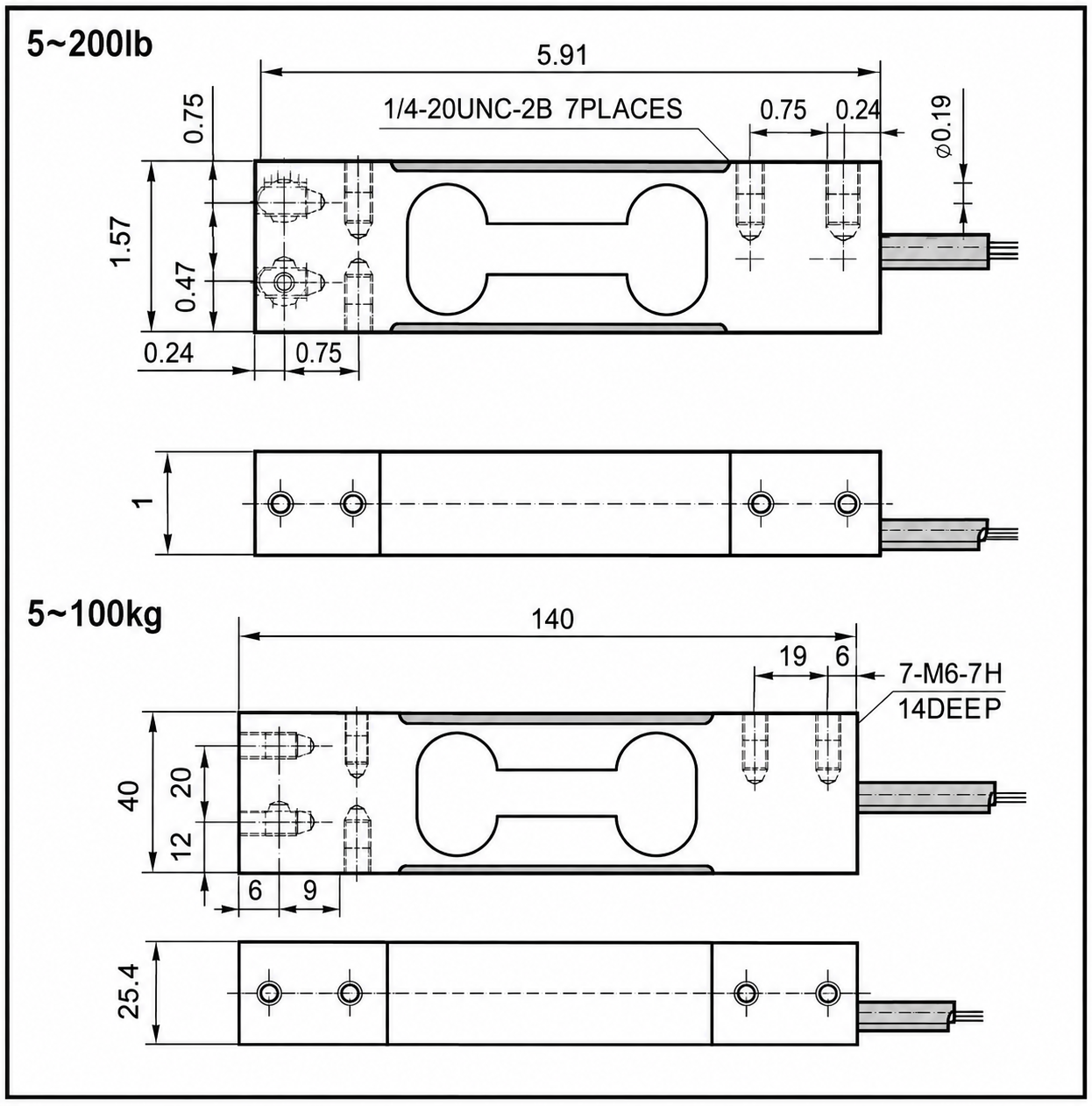 PA6340A Load Cell Dimension Diagram